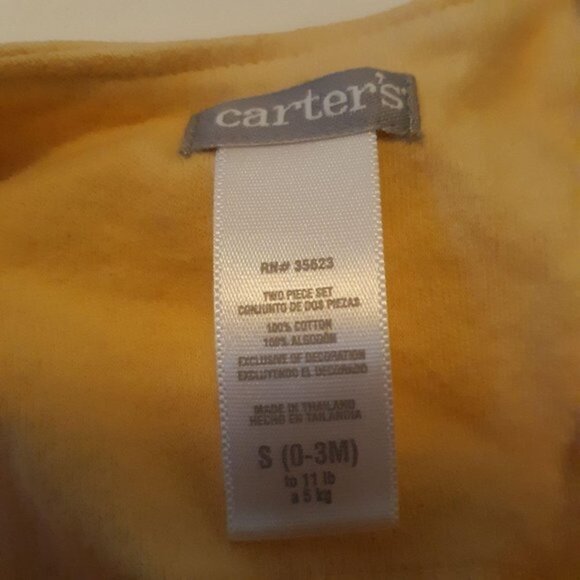 Carters Baby Girl One Piece Pajamas S 0-3M Yellow & White Animal Design Cotton - Picture 4 of 6